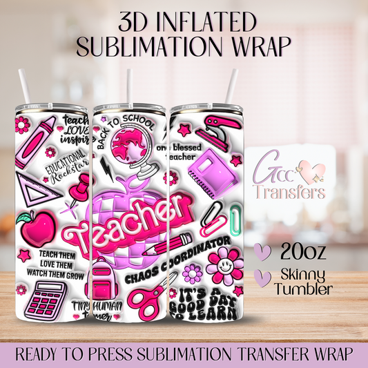 Retro Teacher Pink - 20oz 3D Inflated Sublimation Wrap
