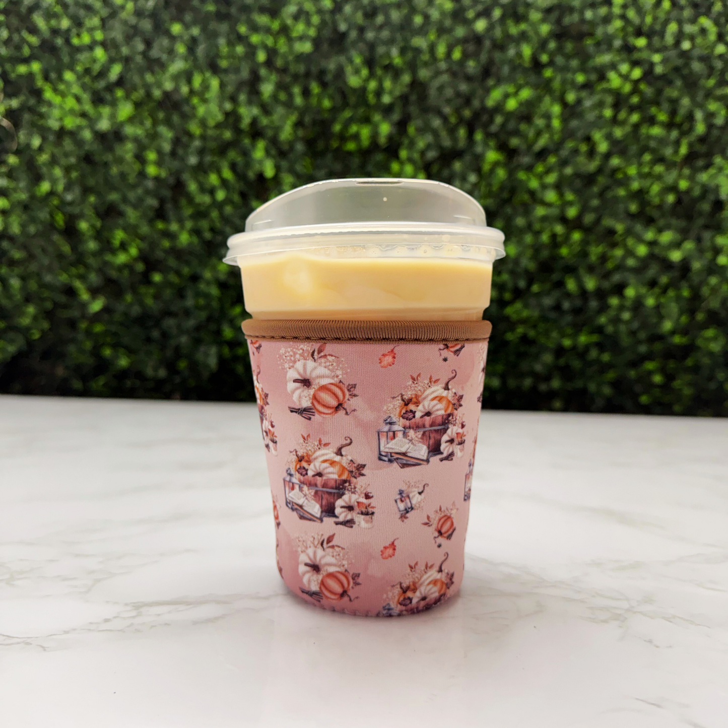 Fall White Pumpkin Basket - Cup Sleeve