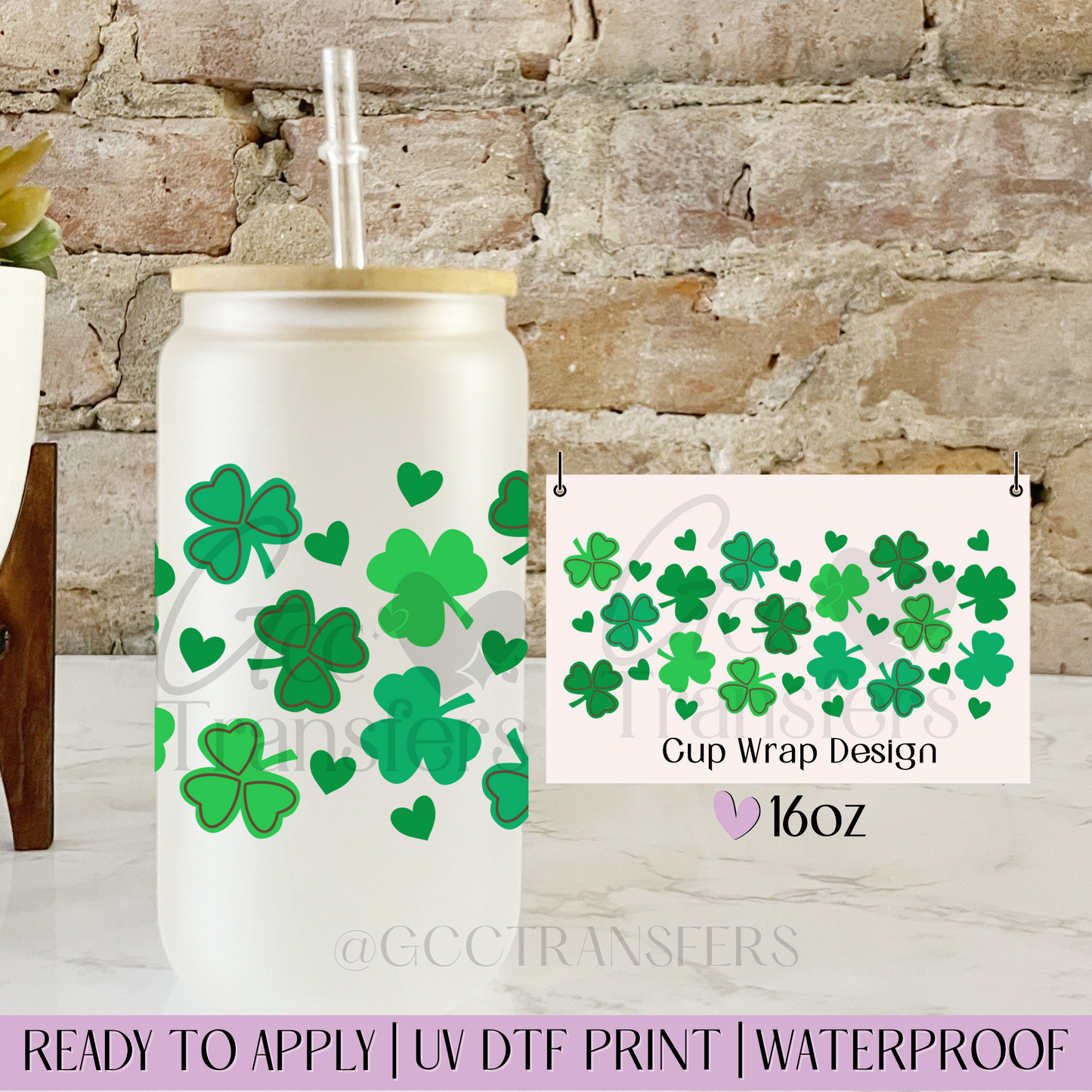 Clover Lucky Leaves - 16oz UV DTF WRAP