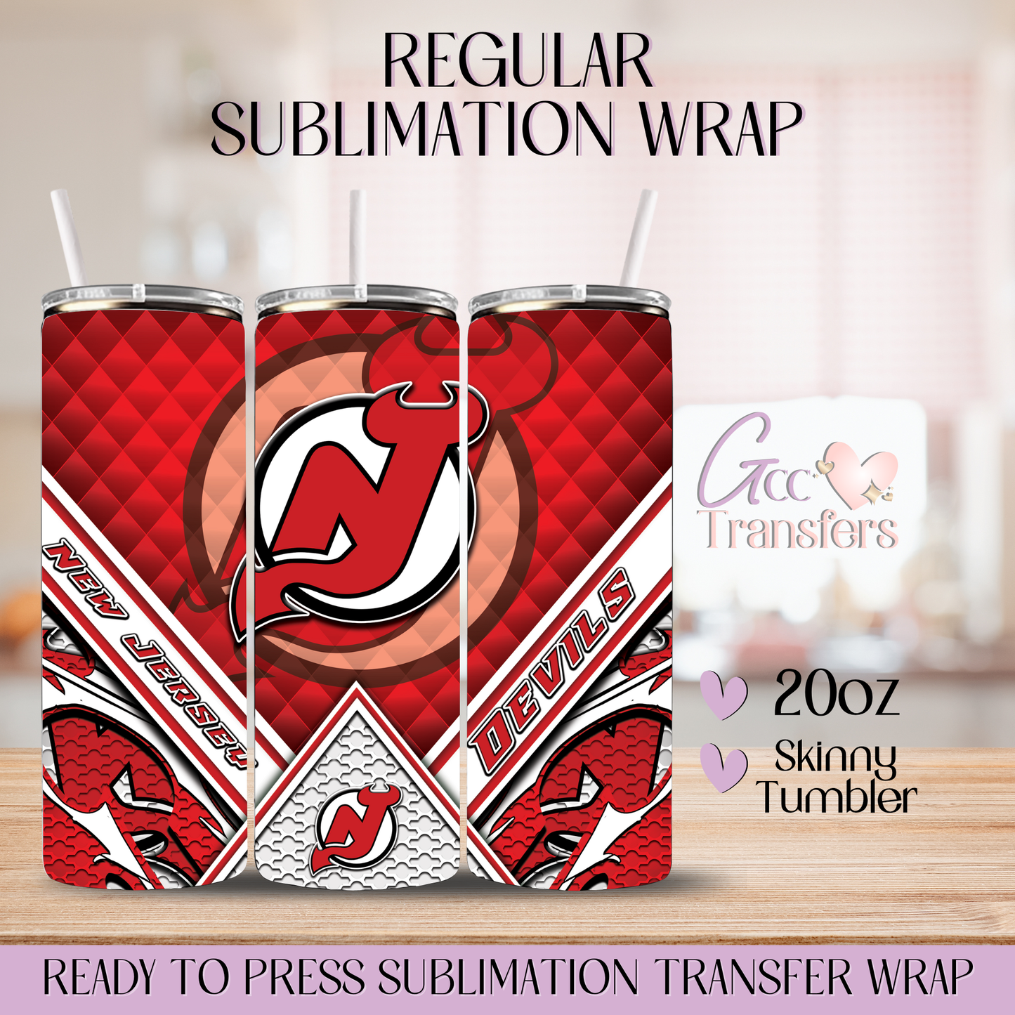 NJ Devils Ice Hockey Team - 20oz Regular Sublimation Wrap