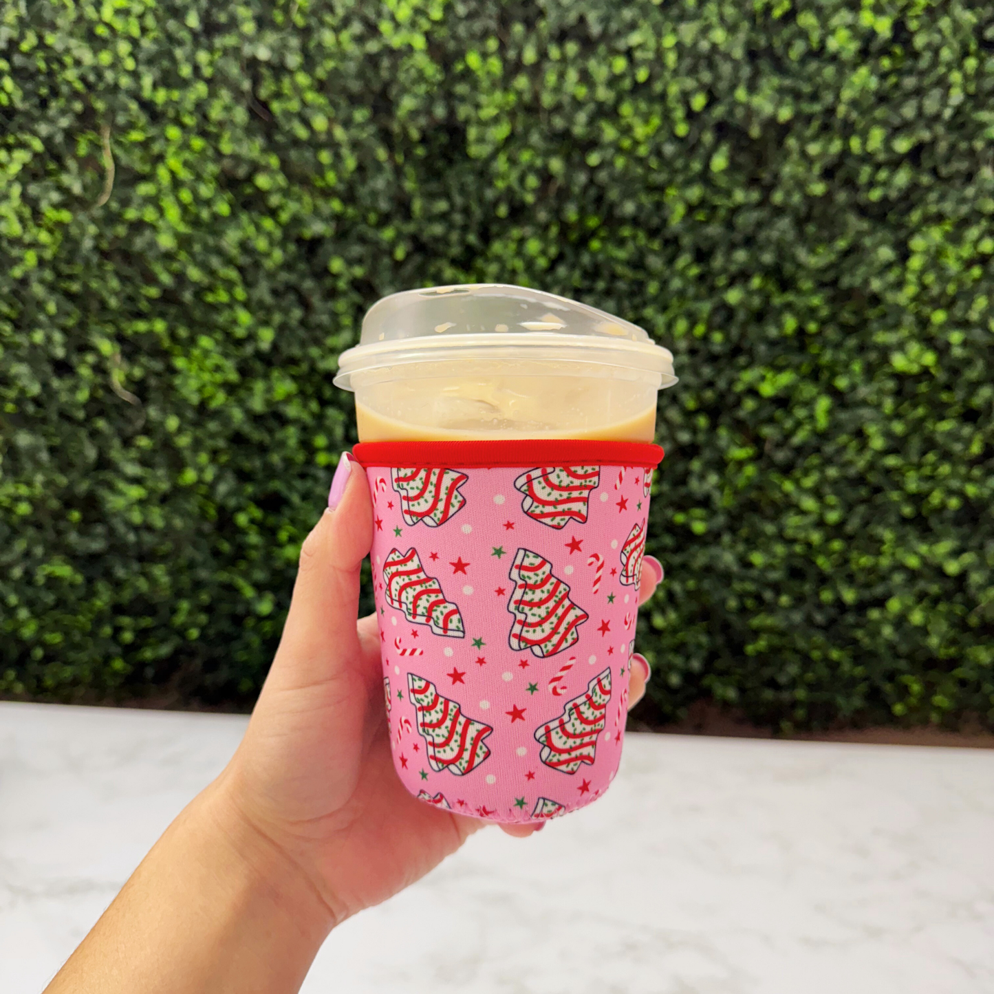 Pink Xmas Tree Cakes - Cup Sleeve