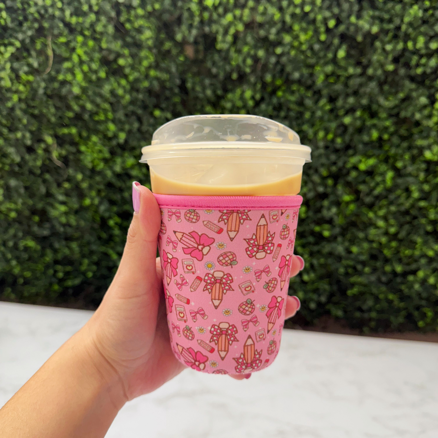 Retro Teacher Pencil Bow - Cup Sleeve