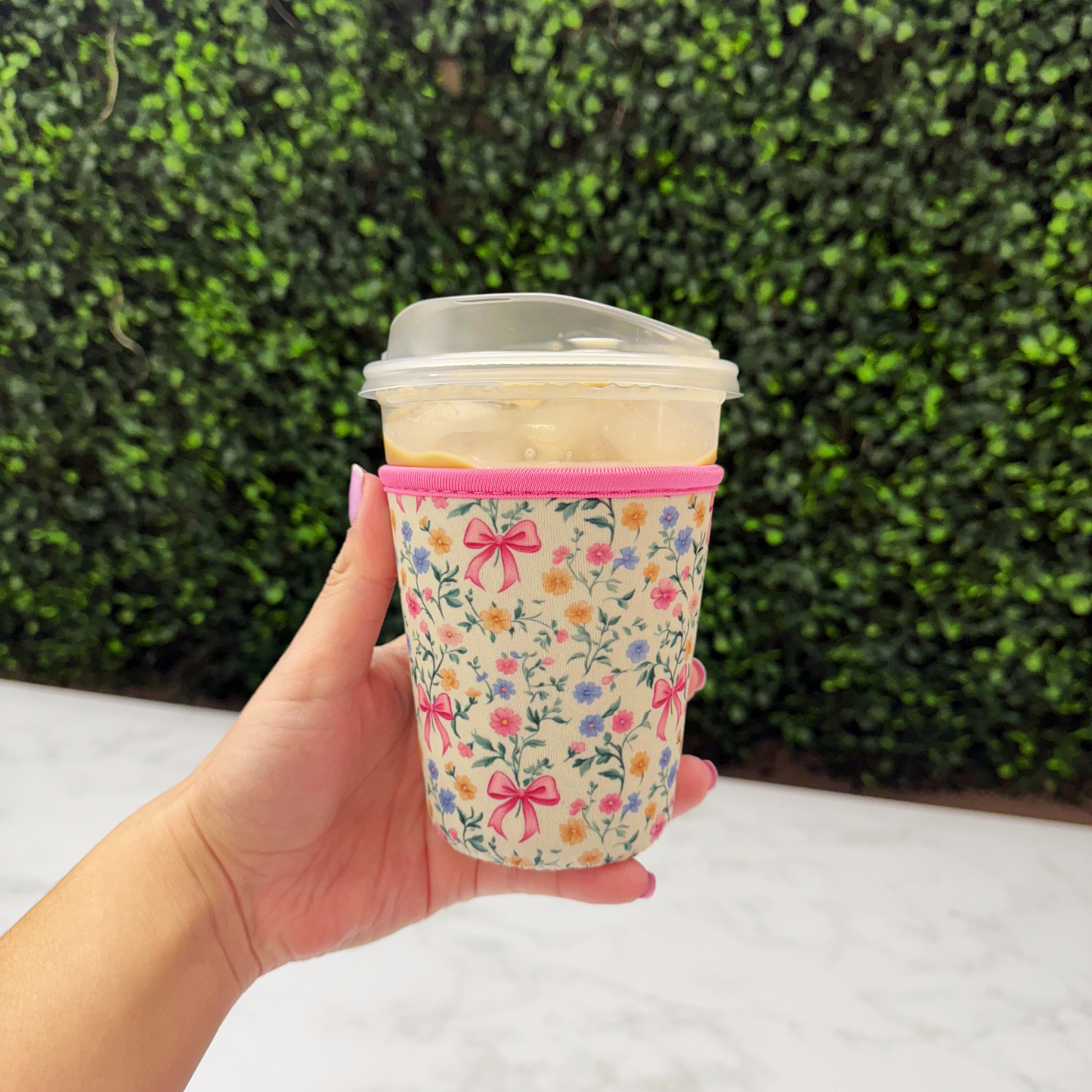 Spring Flowers & Pink Bows - Cup Sleeve