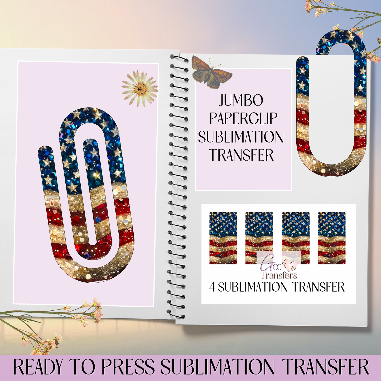 American Flag Glitter - Jumbo Paperclip Sublimation Transfer