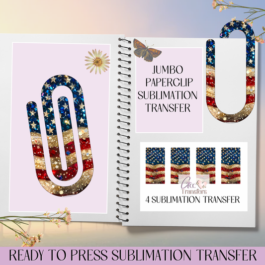 American Flag Glitter - Jumbo Paperclip Sublimation Transfer