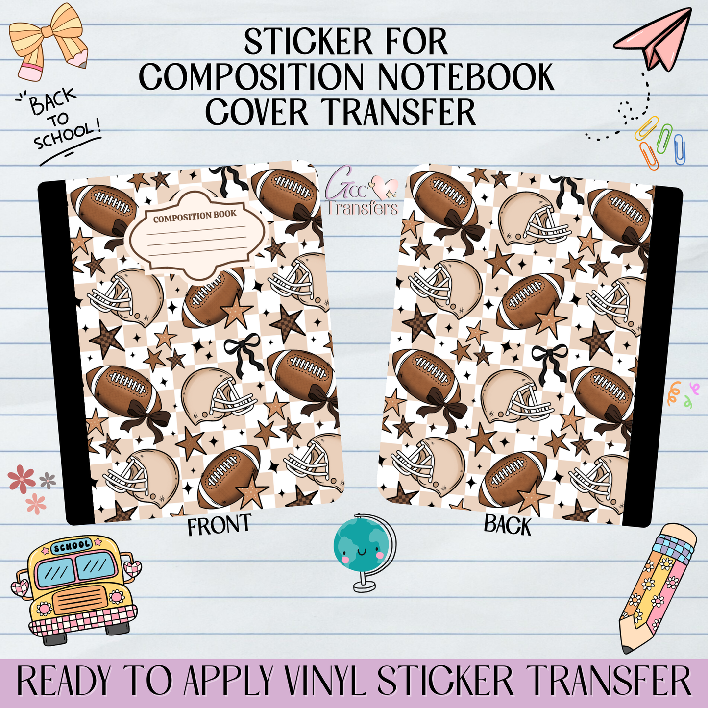 Coquette Football Ball & Bows - Sticker for Notebook Cover