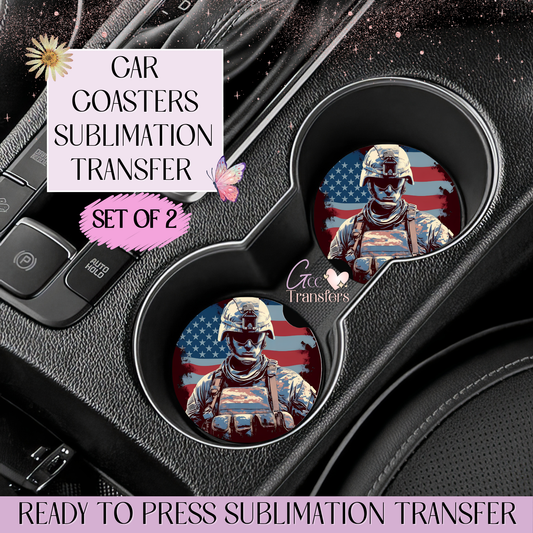 American Soldier - Car Coaster Set of 2 Sublimation Transfers