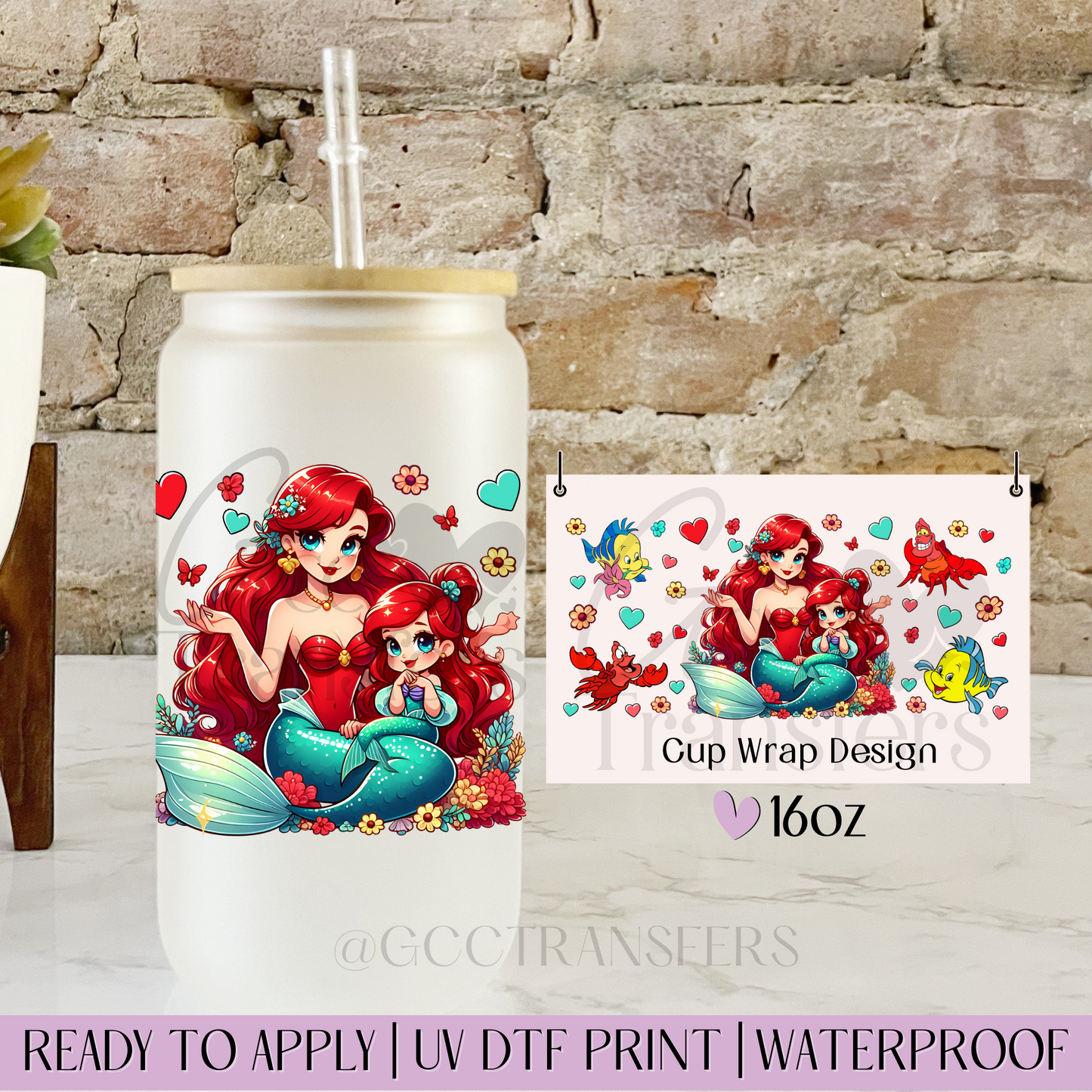 Underwater Red Hair Duchess Mother & Daughter - 16oz UV DTF WRAP