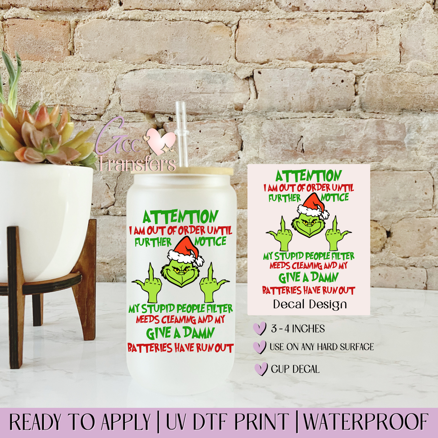 Attention People Grinch - Decal UVDTF