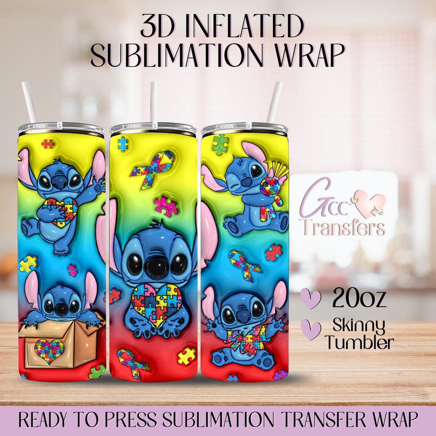 Autism Awareness Alien Cartoon - 20oz 3D Inflated Sublimation Wrap