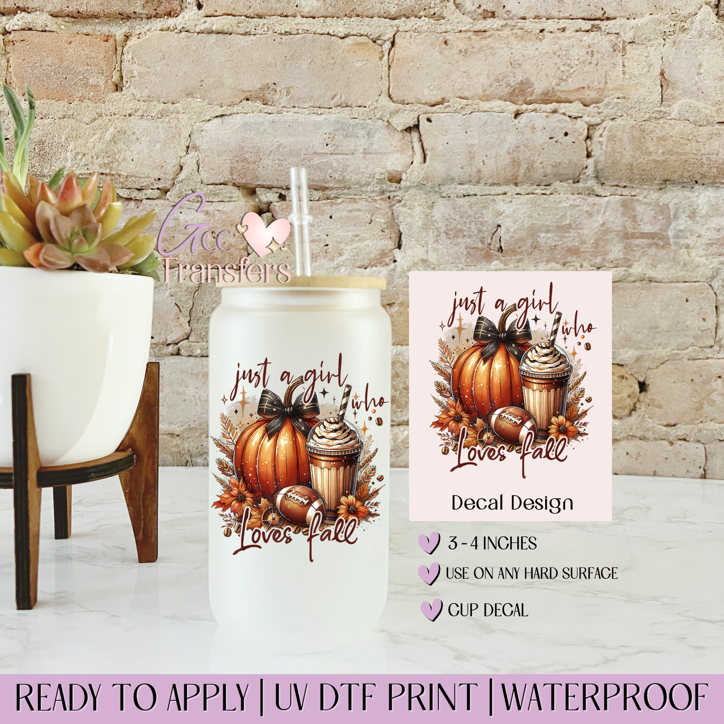 Just a Girl Who Loves Fall Football Ball Pumpkin - Decal UVDTF