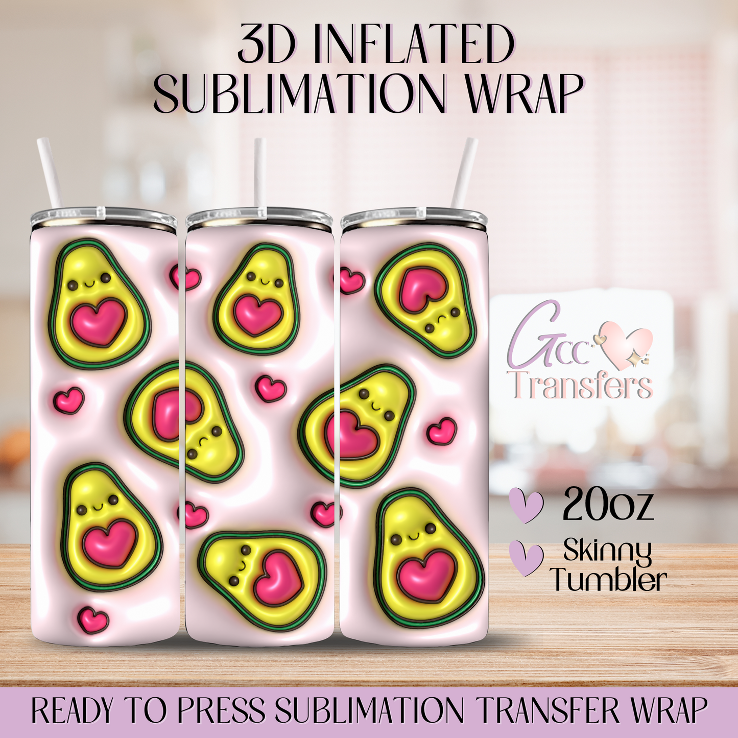 Avocados Hearts - 20oz 3D Inflated Sublimation Wrap