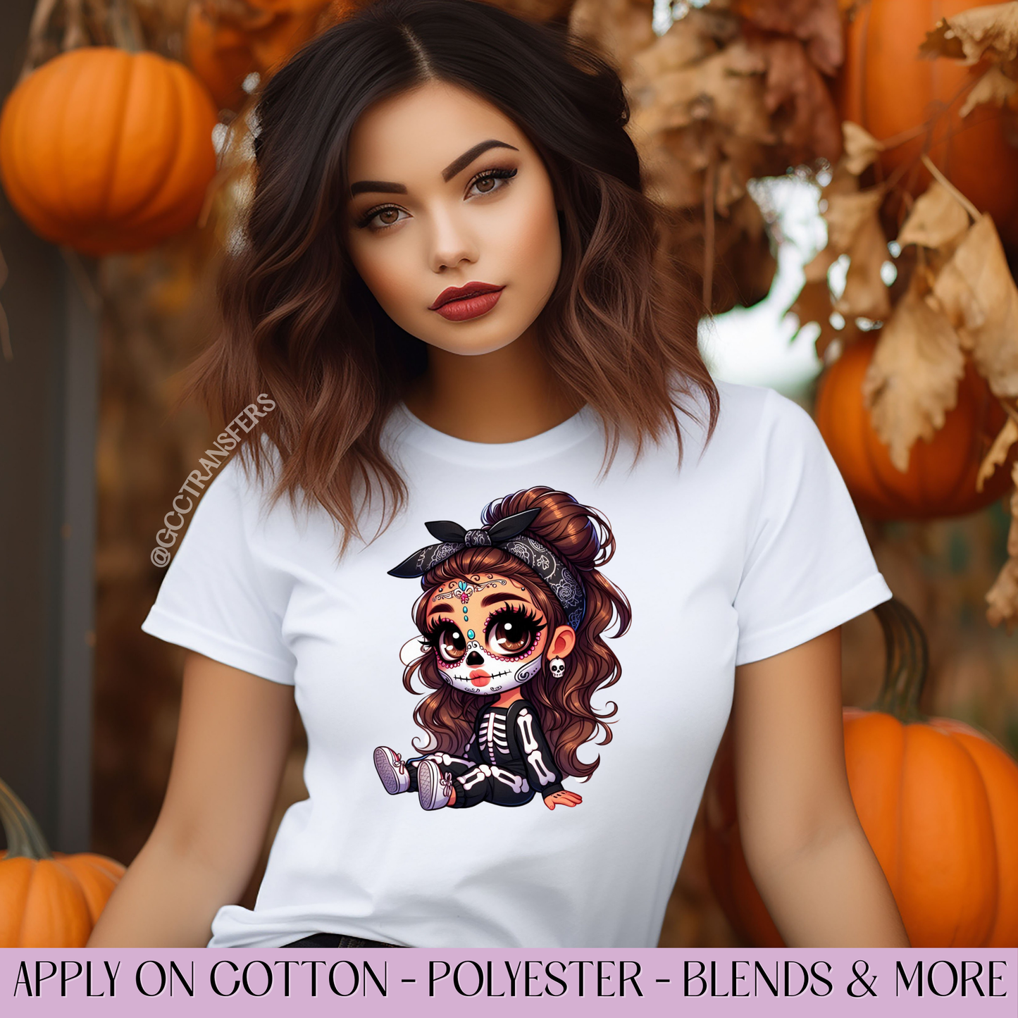 Baby Latina Dia de los Muertos Katrina Paint - Full Color DTF Transfer