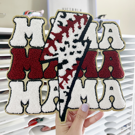 Baseball Mama Lighting Bolt Chenille Patch