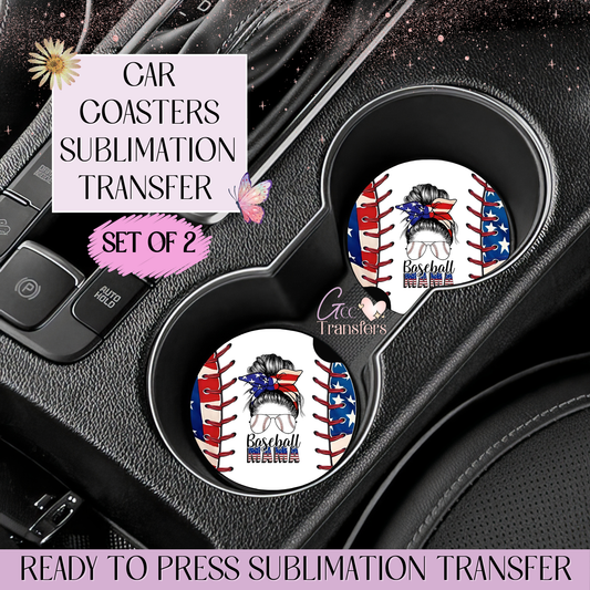 Baseball Mama - Car Coaster Set of 2 Sublimation Transfers