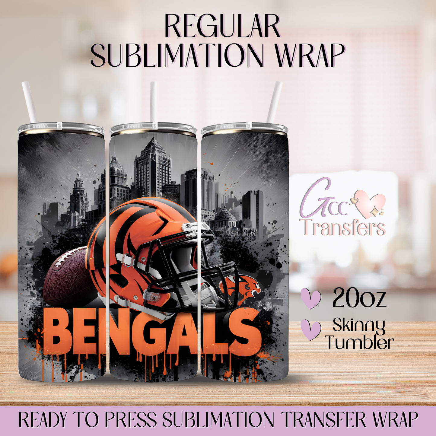 Bengals Dripping Football Team Orange - 20oz Regular Sublimation Wrap