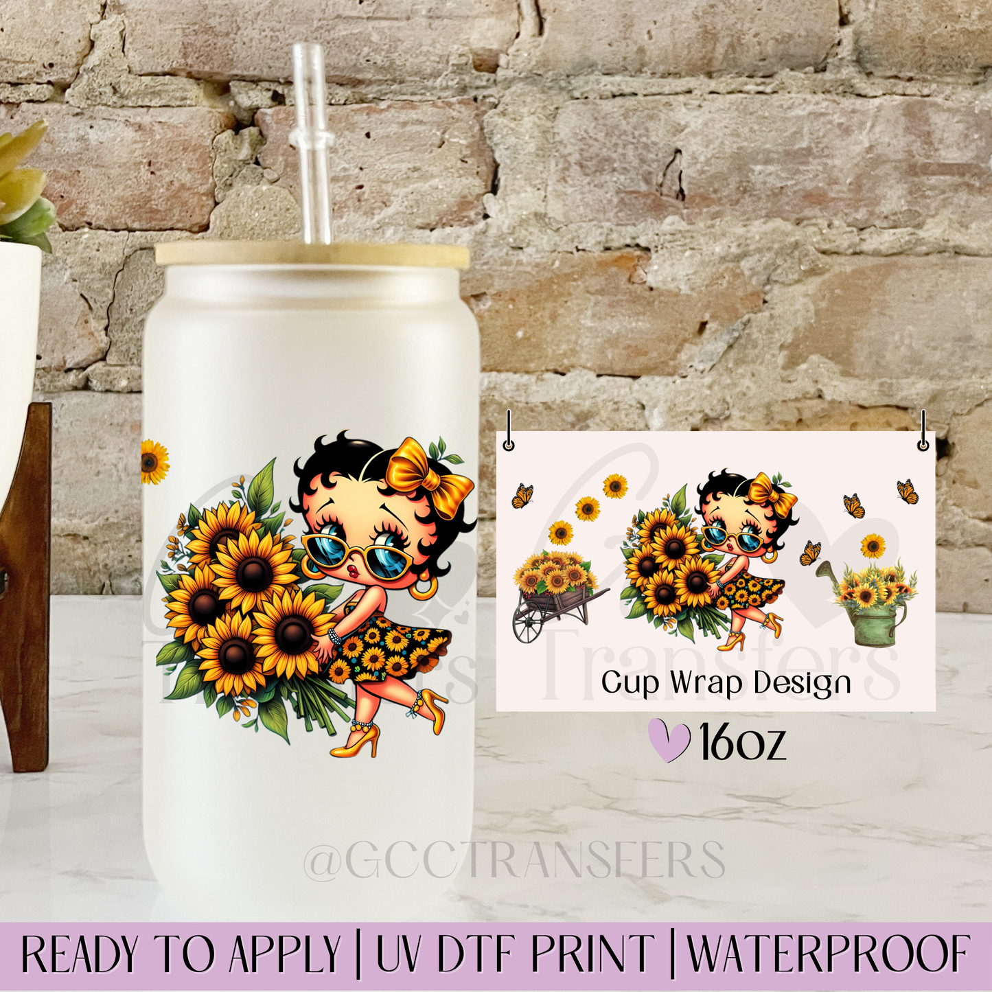 Betty Sunflower Spring Garden - 16oz UV DTF WRAP