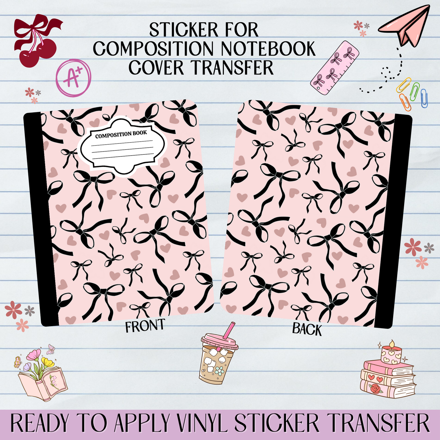 Black Bow Coquette - Sticker for Notebook Cover