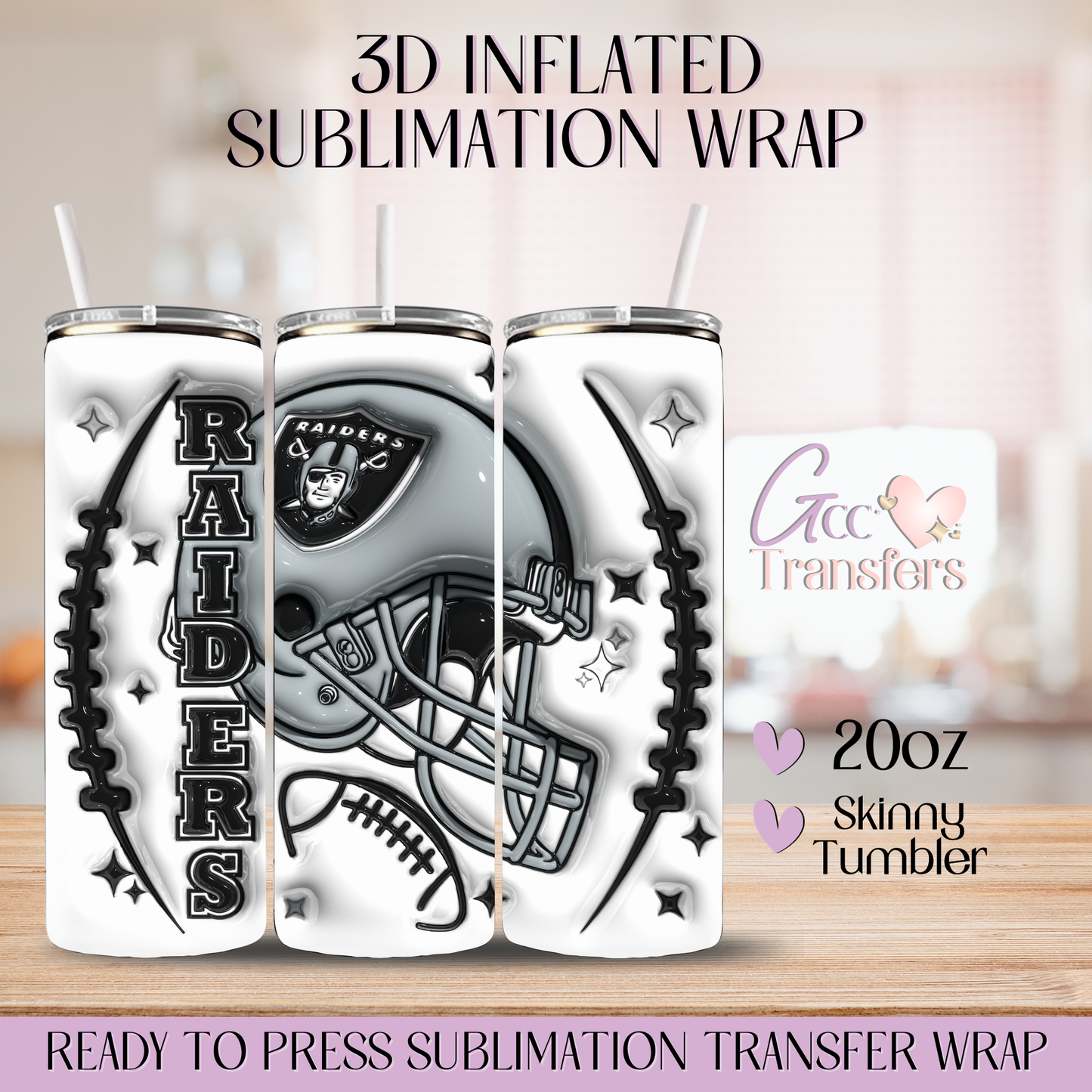 Raiders Las Vegas Football - 20oz 3D Inflated Sublimation Wrap