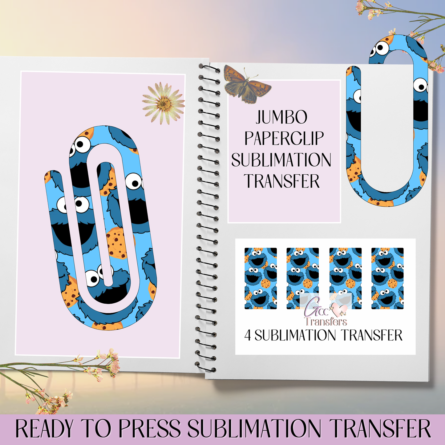 Blue Cookie Moster - Jumbo Paperclip Sublimation Transfer