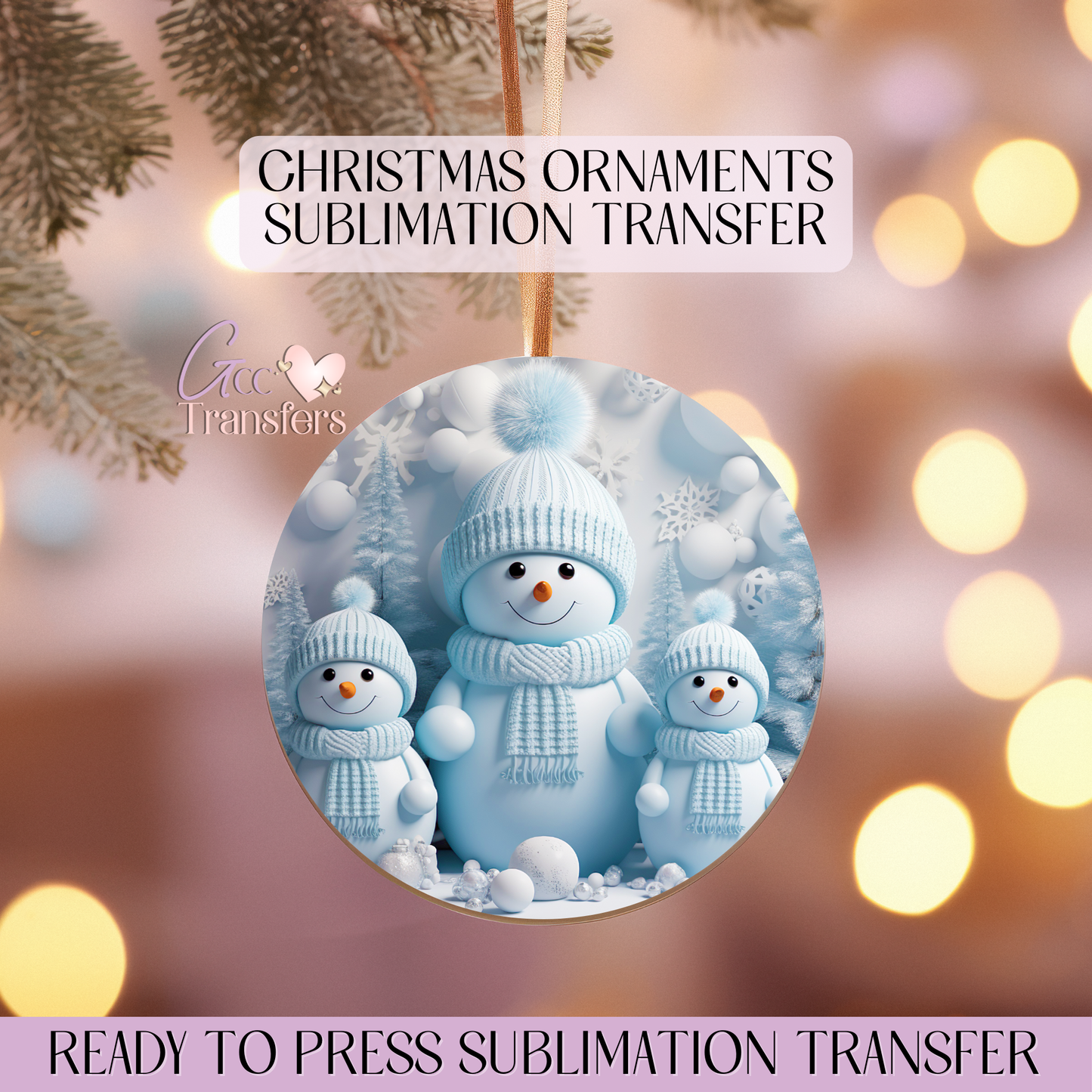 Blue Snowman - 3" Ornament Sublimation Transfer