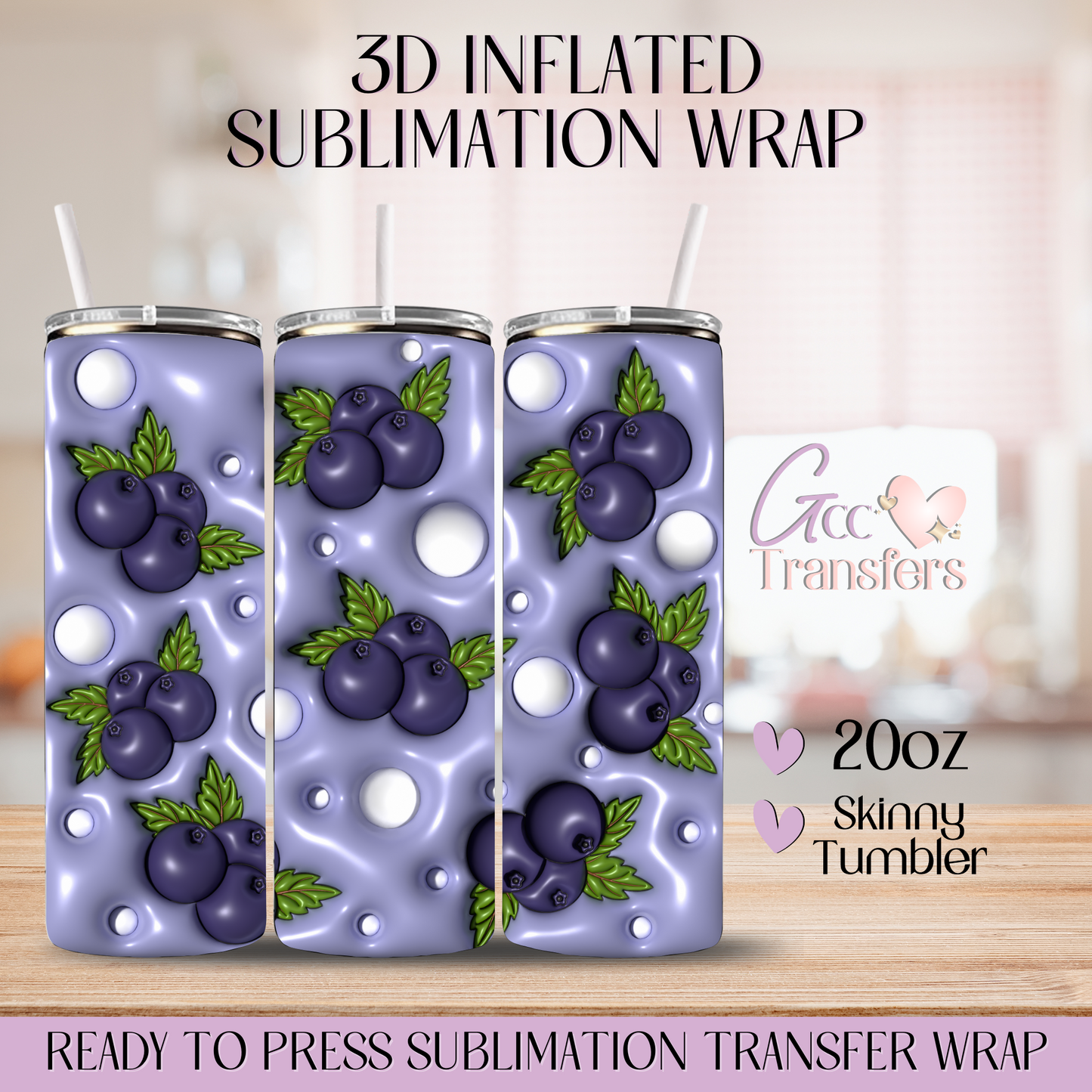 Blueberry Fruit - 20oz 3D Inflated Sublimation Wrap