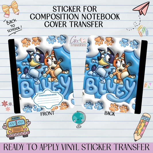 Blue Dog Playing - Sticker for Notebook Cover