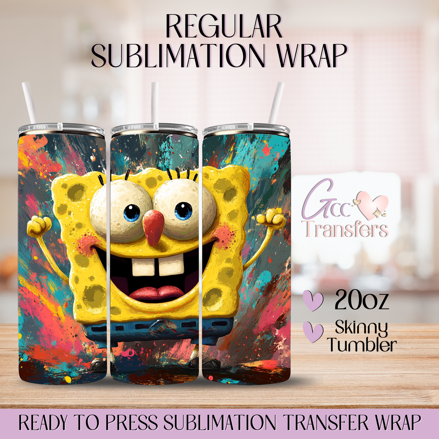 Yellow Sponge Paint Cartoons - 20oz Regular Sublimation Wrap