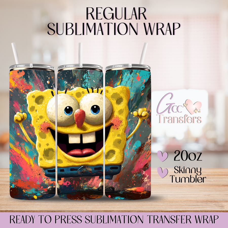Yellow Sponge Paint Cartoons - 20oz Regular Sublimation Wrap