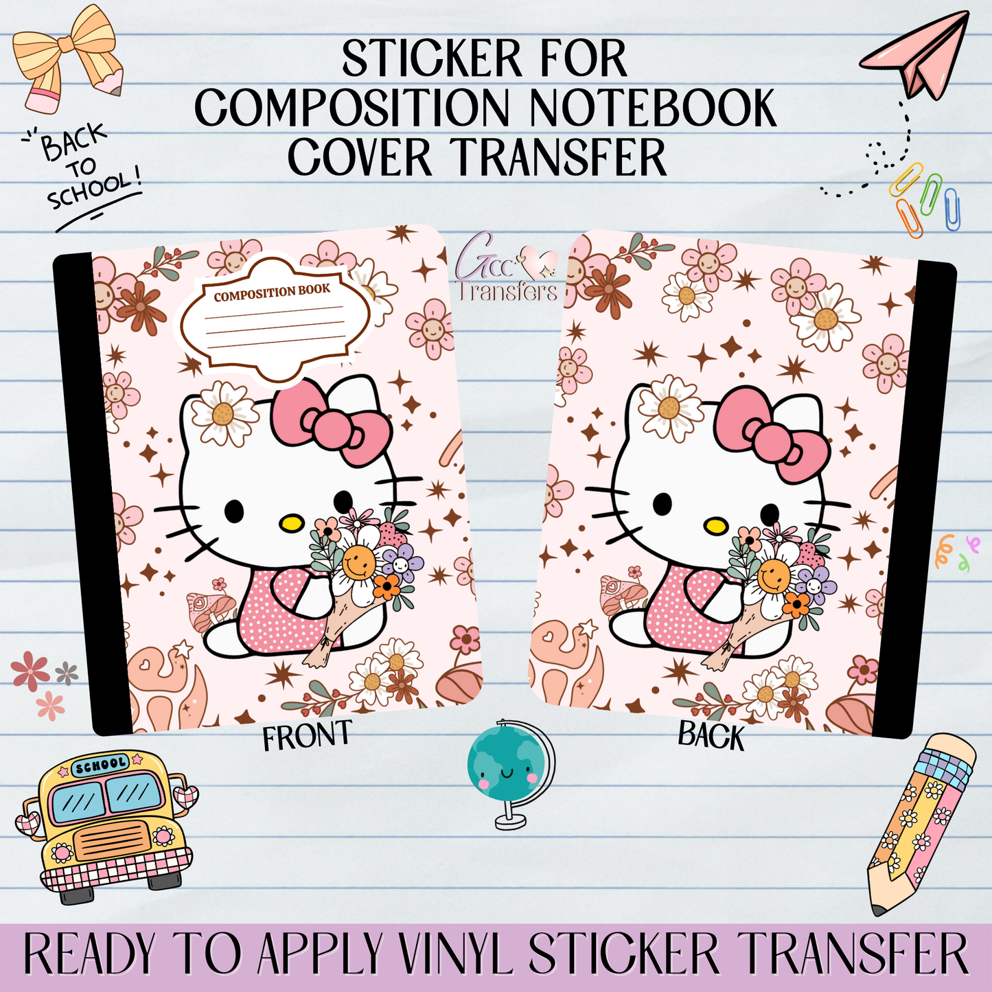 Boho Cat Flowers - Sticker for Notebook Cover