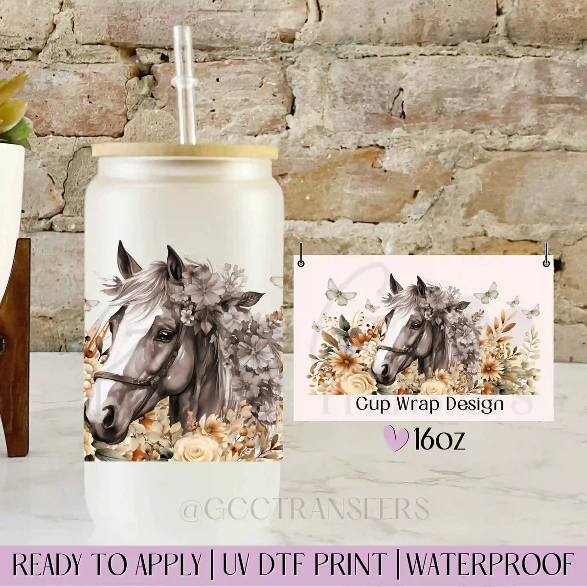 Boho Horses Butterflies - 16oz UV DTF WRAP