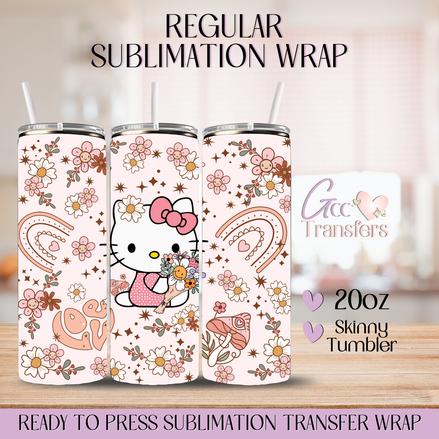 Boho Kitty Rainbow - 20oz Regular Sublimation Wrap