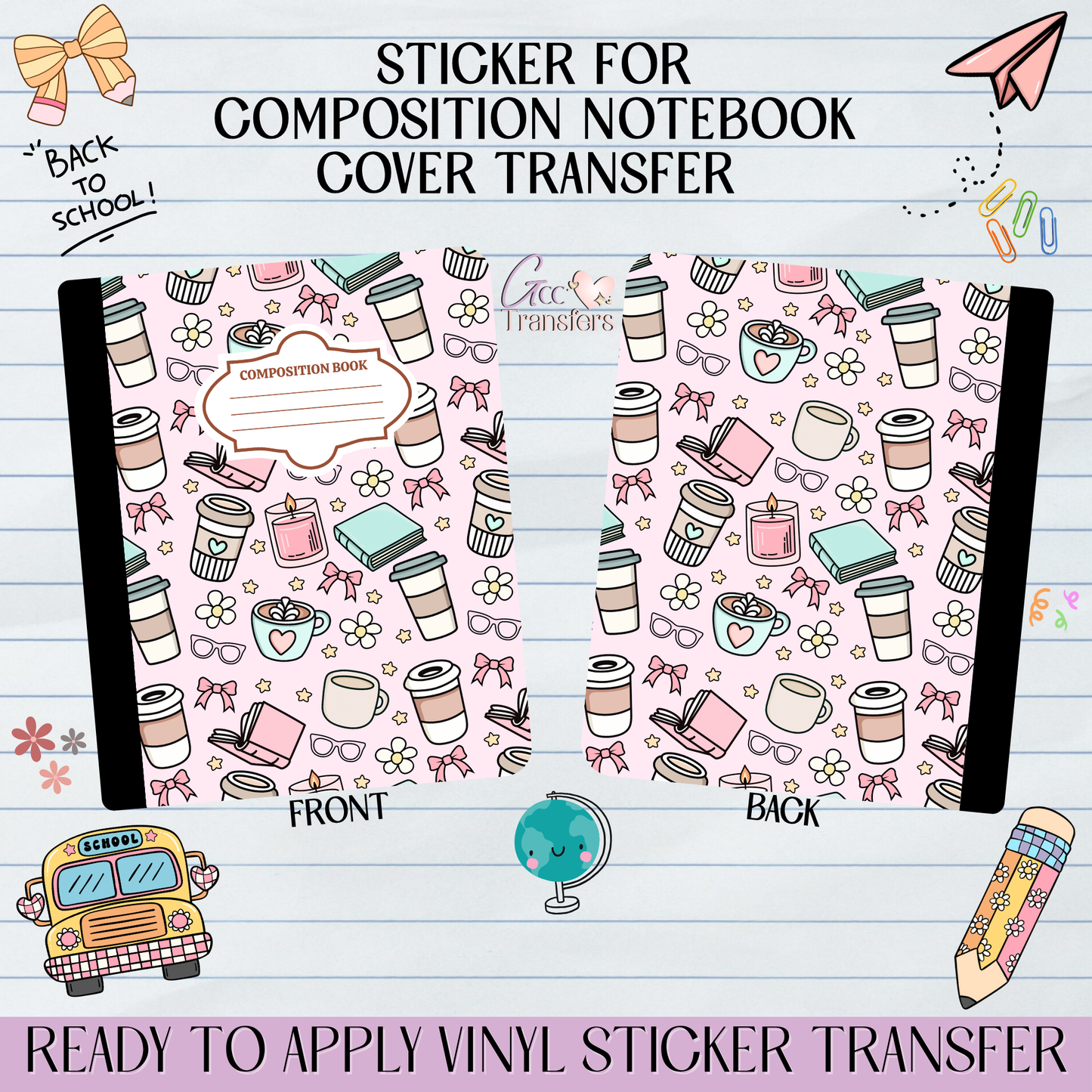 Books, Coffee, Candles Coquette - Sticker for Notebook Cover
