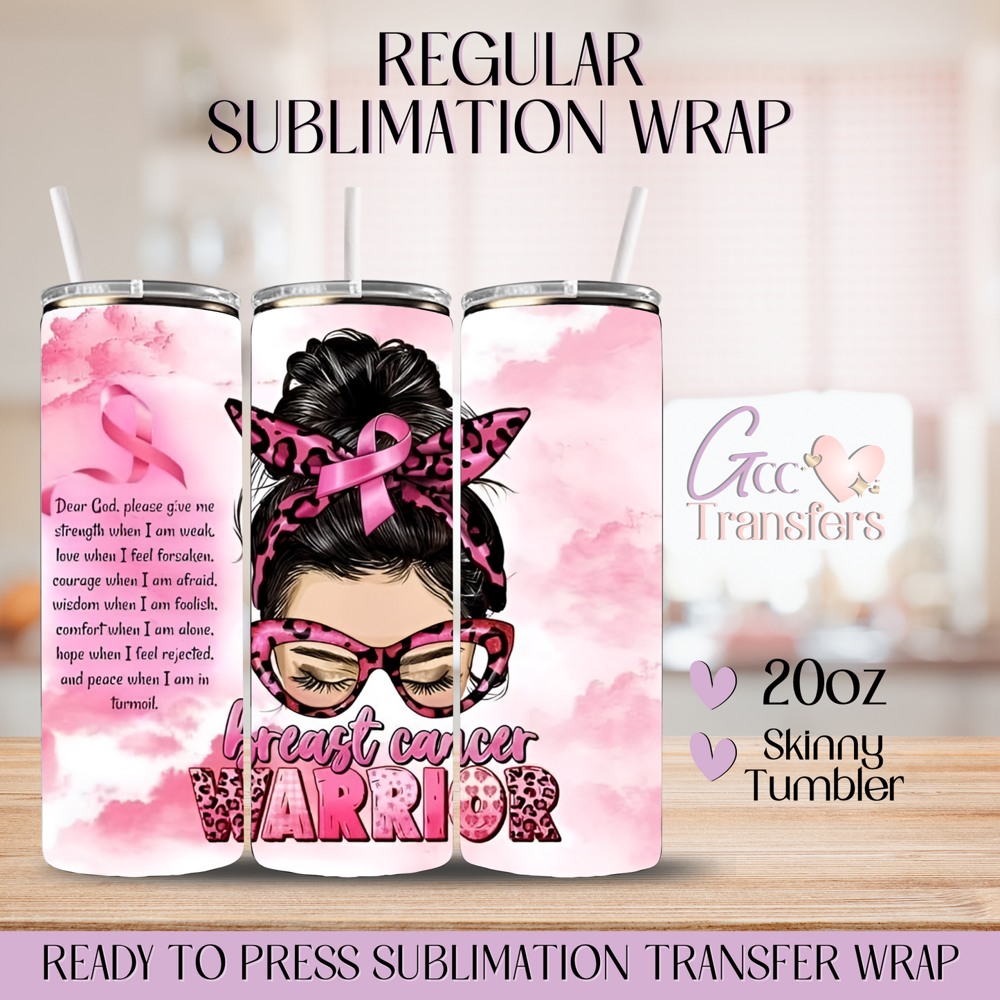 Breast Cancer Warrior Prayer - 20oz Regular Sublimation Wrap
