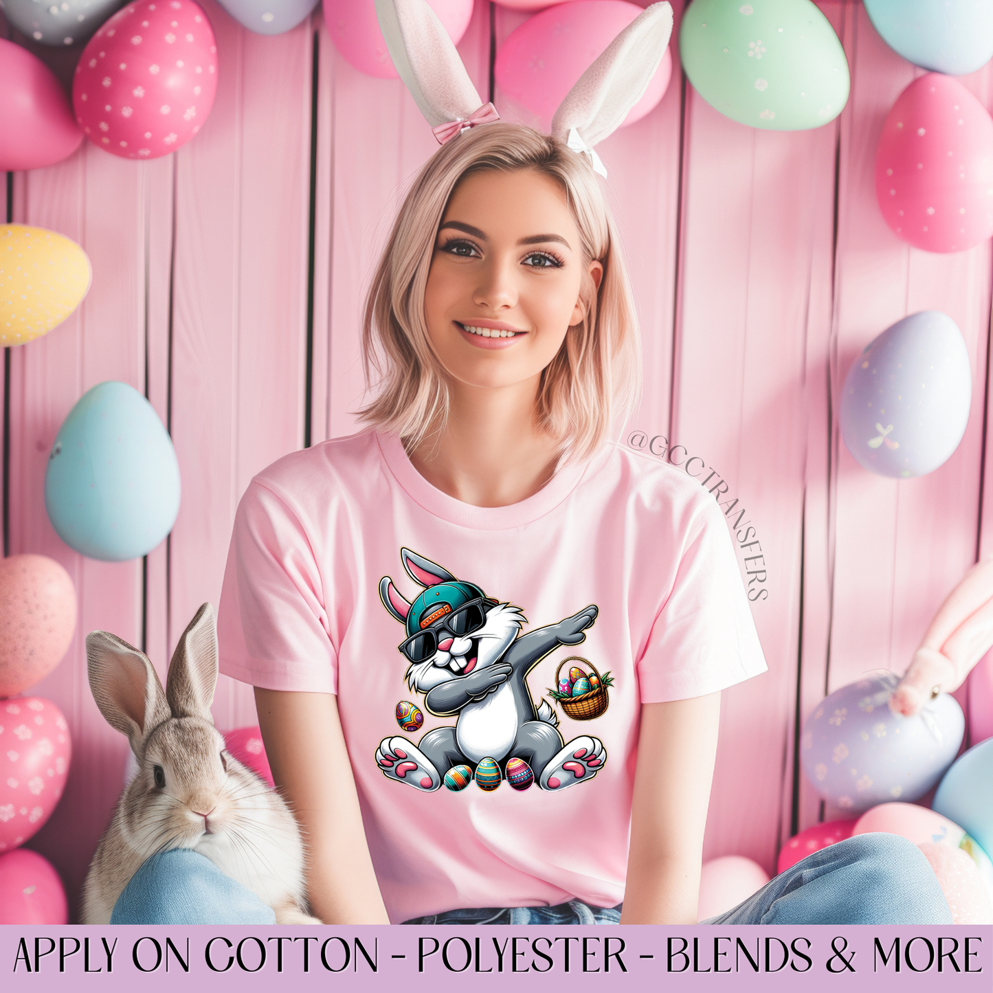 Happy Easter Bunny Dabbing - Full Color DTF Transfer
