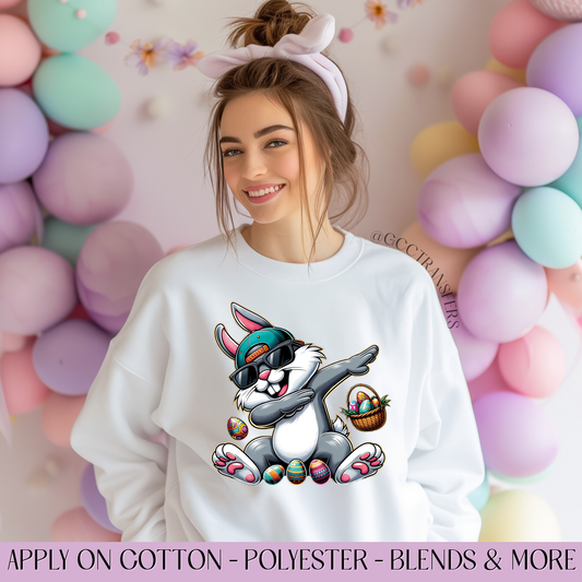 Happy Easter Bunny Dabbing - Full Color DTF Transfer