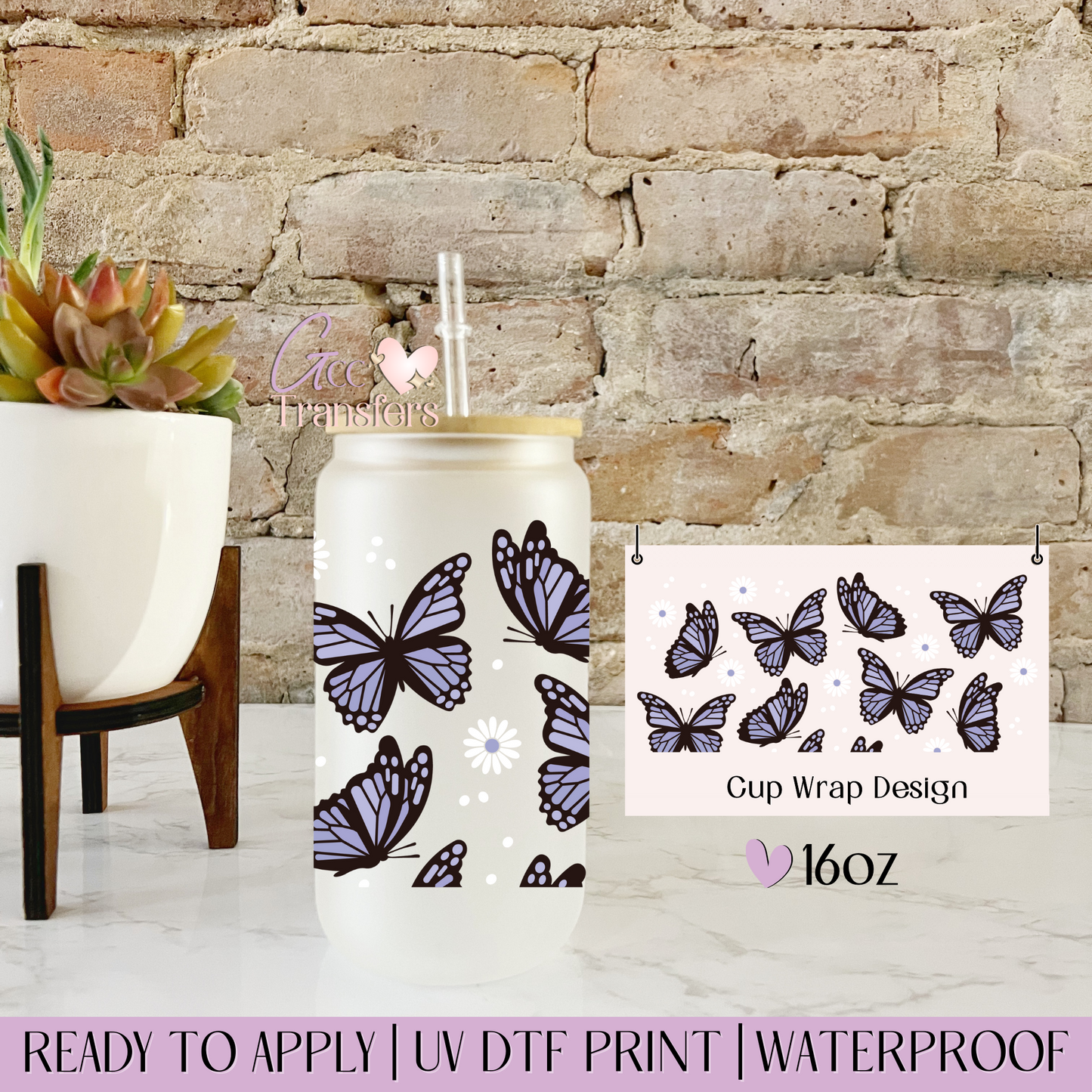 Purple Butterfly - 16oz UV DTF WRAP