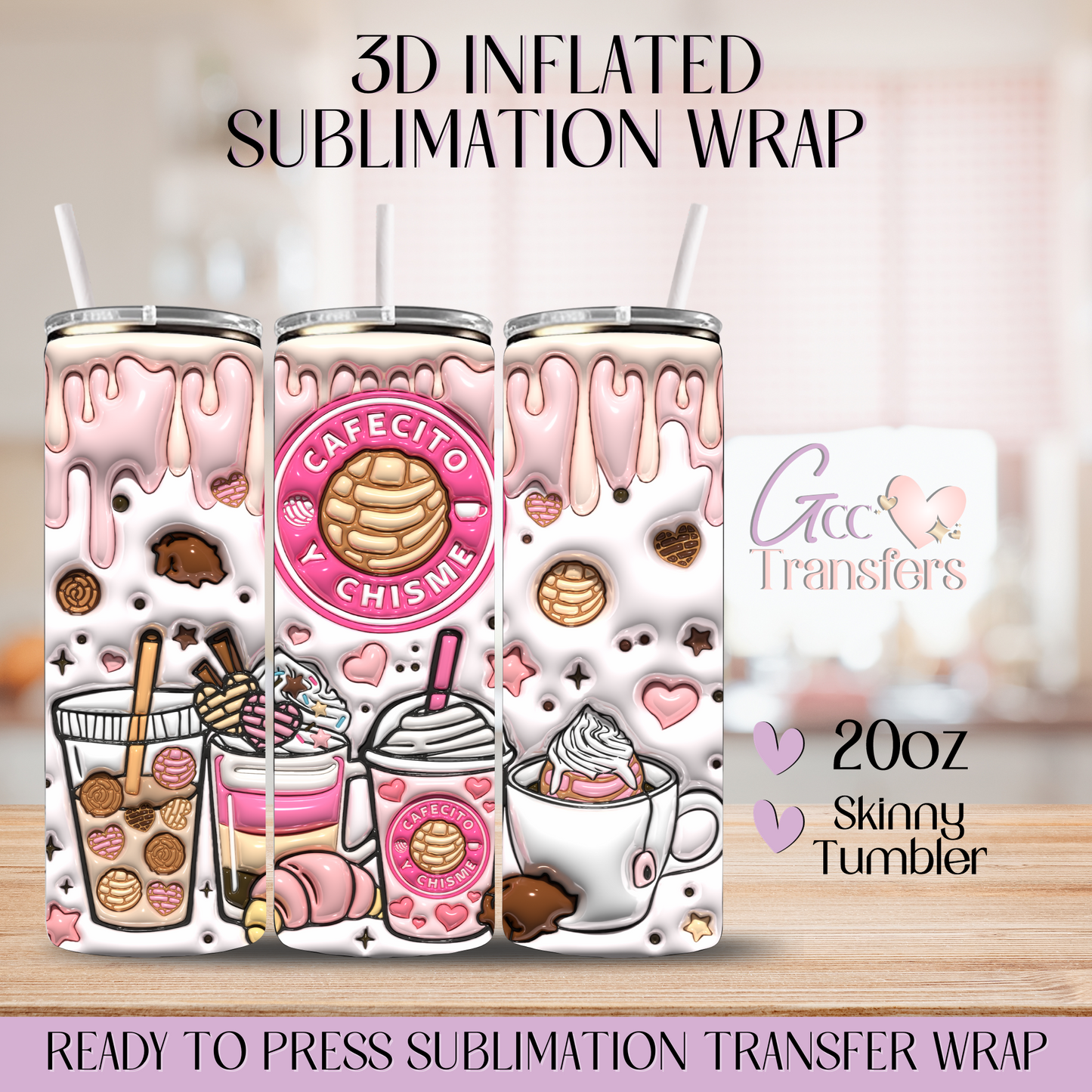 Cafecito y Chisme - 20oz 3D Inflated Sublimation Wrap