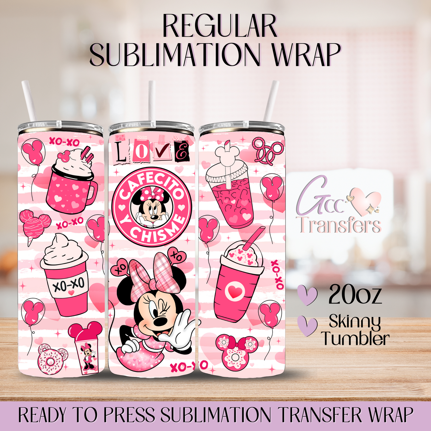 Cafecito y Chisme Mice- 20oz Regular Sublimation Wrap