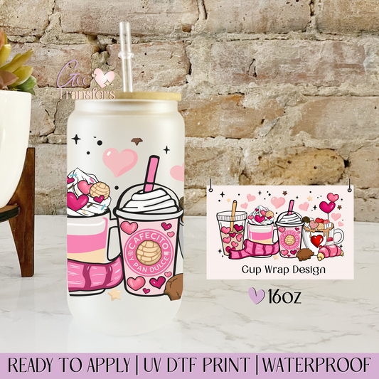 Cafecito y Chisme Valentine - 16oz UV DTF WRAP