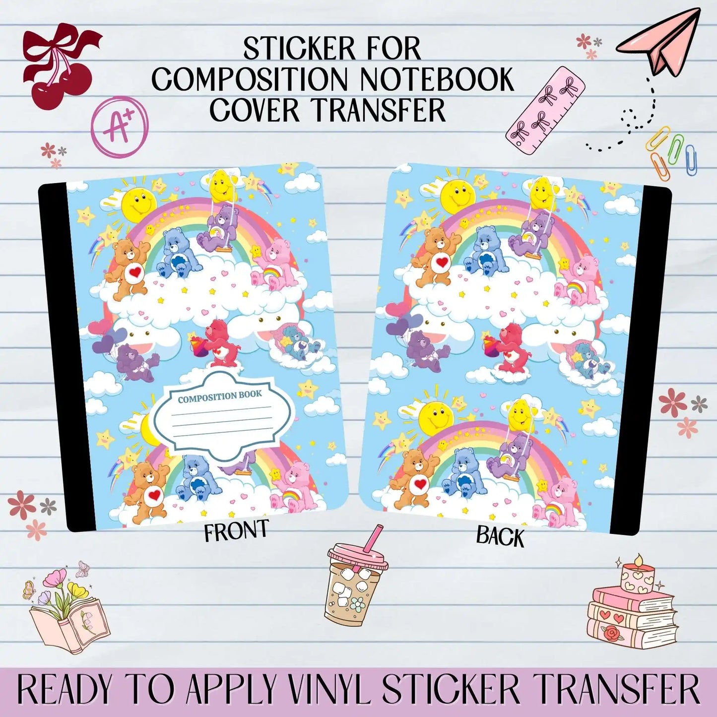 Bear Cartoons Rainbow - Sticker for Notebook Cover