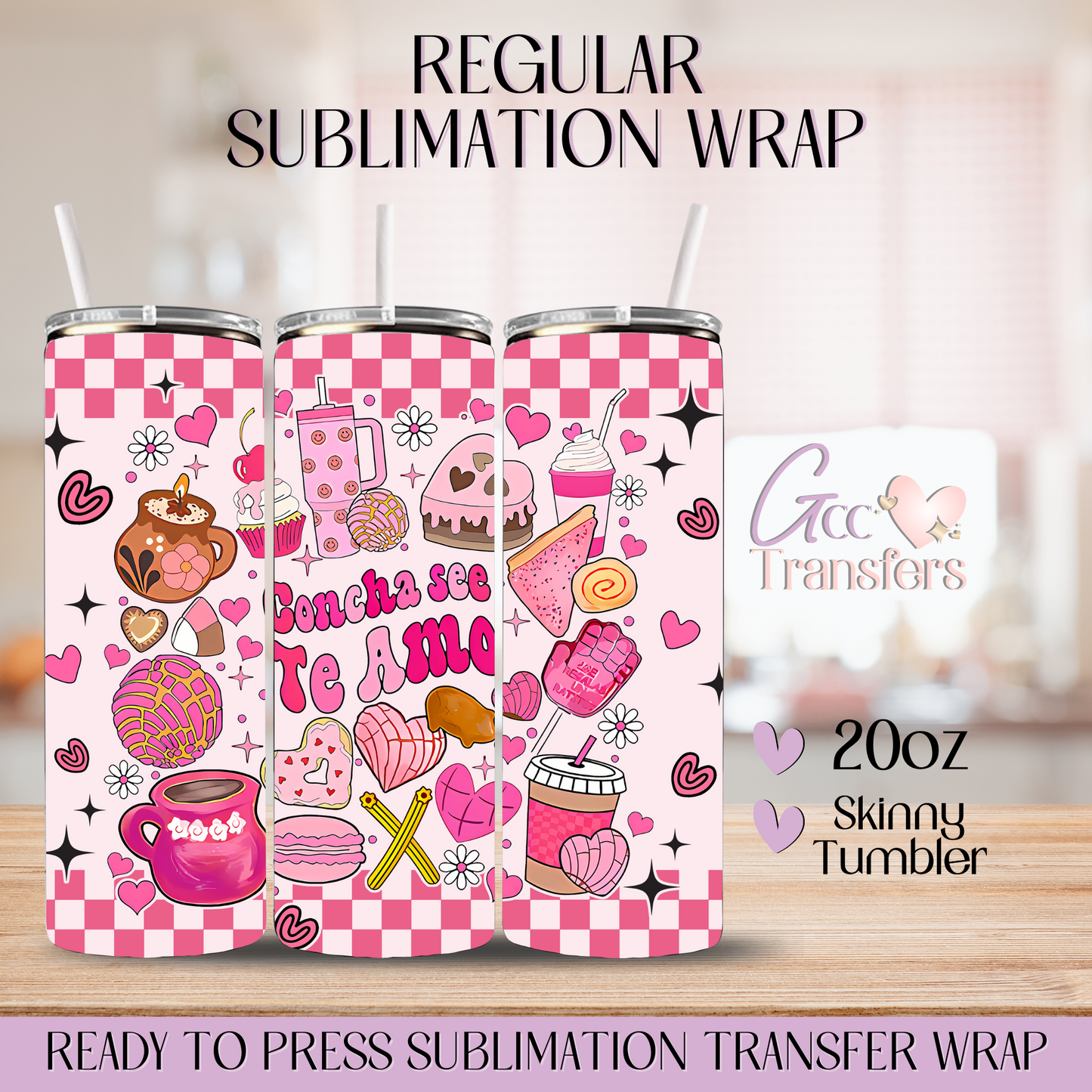 Checkered Concha See Te Amo - 20oz Regular Sublimation Wrap