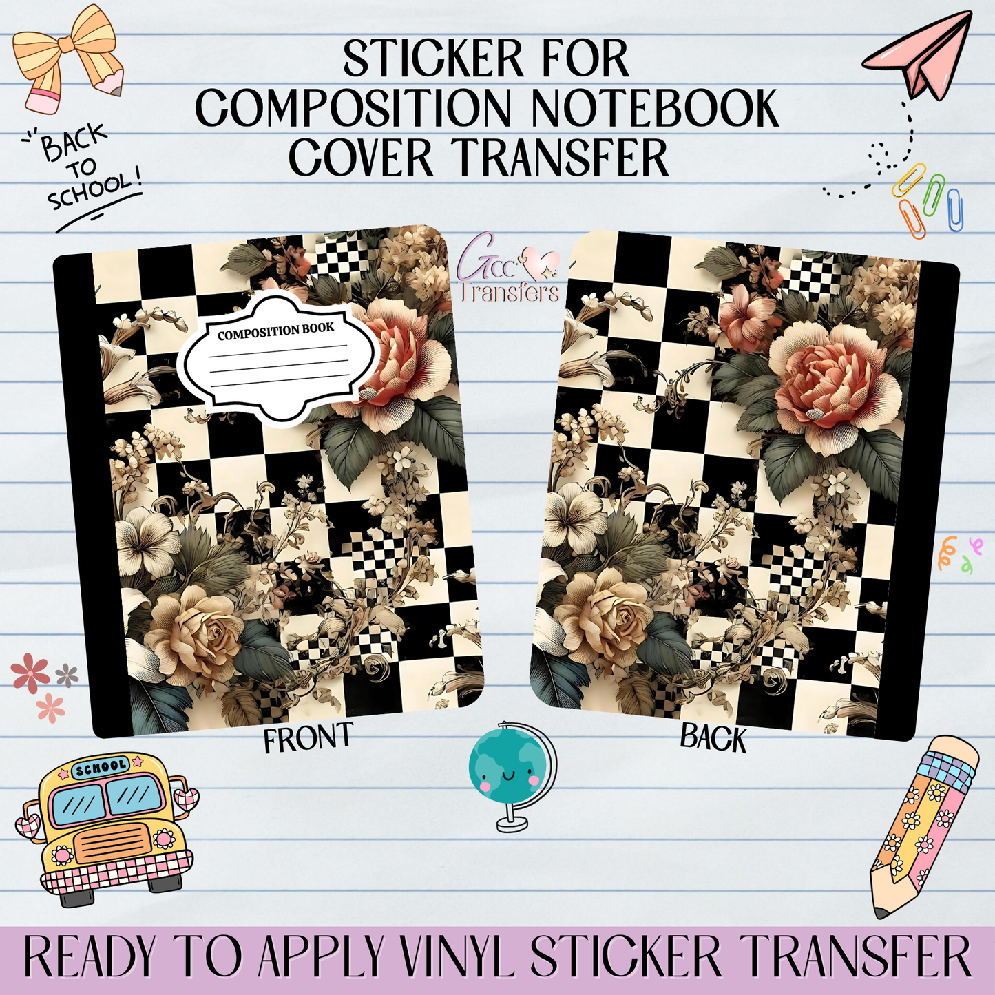 Checkered Flower Design - Sticker for Notebook Cover