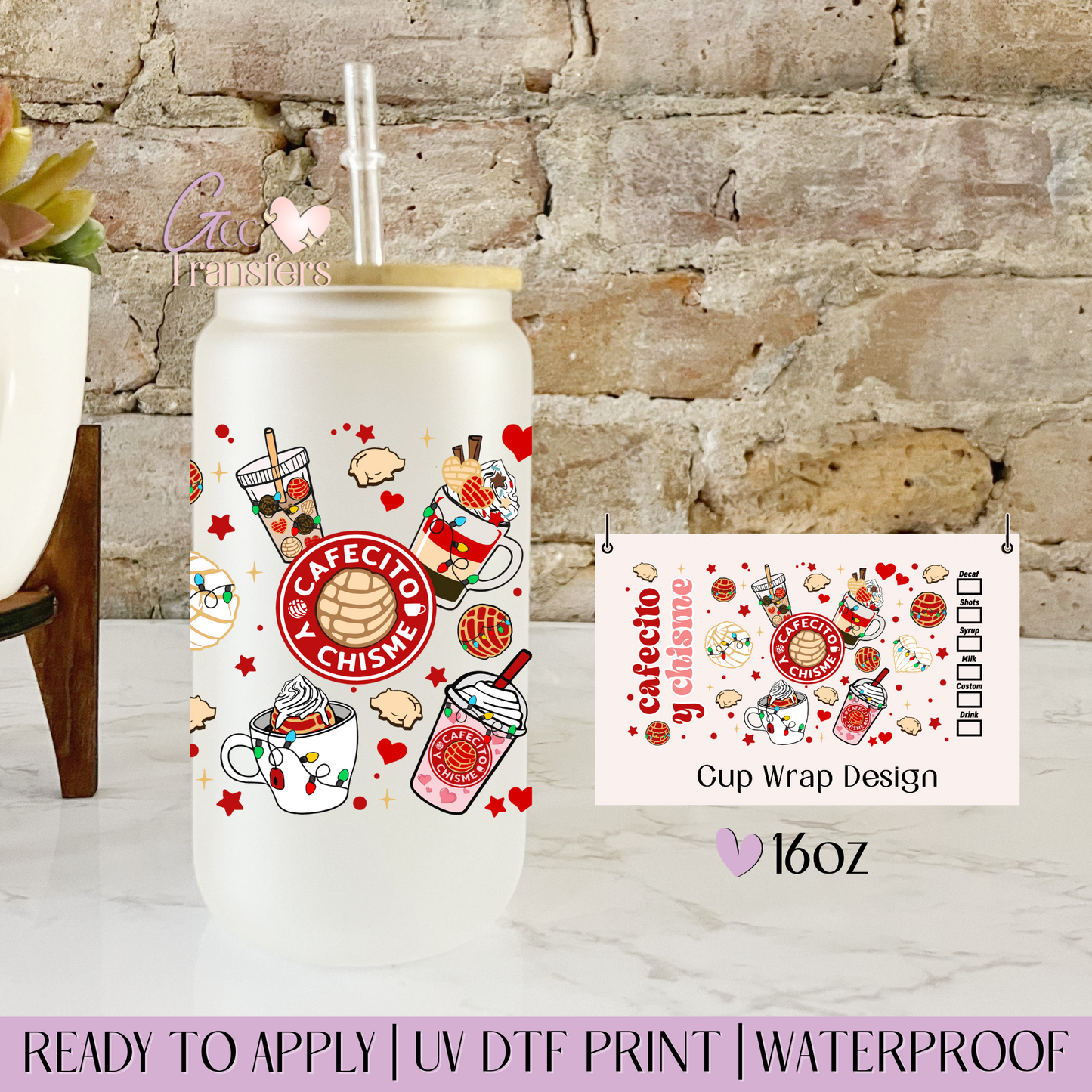 Christmas Cafecito y Chisme - 16oz UV DTF WRAP