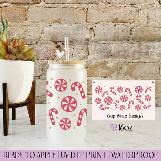Christmas Candy Cane - 16oz UV DTF WRAP
