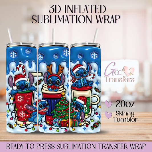 Christmas Coffee Alien Character - 20oz 3D Inflated Sublimation Wrap