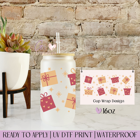 Red Beige Christmas Gift - 16oz UV DTF WRAP