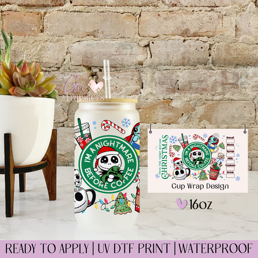 Christmas Nightmare Iced Coffee - 16oz UV DTF WRAP
