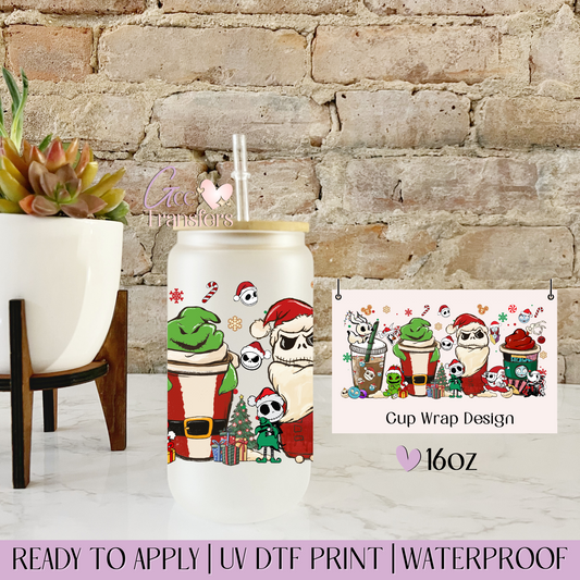Christmas Whimsy & Bones Iced Coffee - 16oz UV DTF WRAP