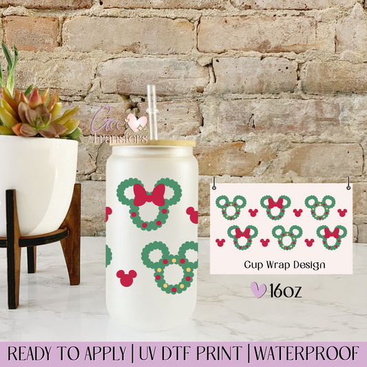 Christmas Wreath Magic Ears  - 16oz UV DTF WRAP